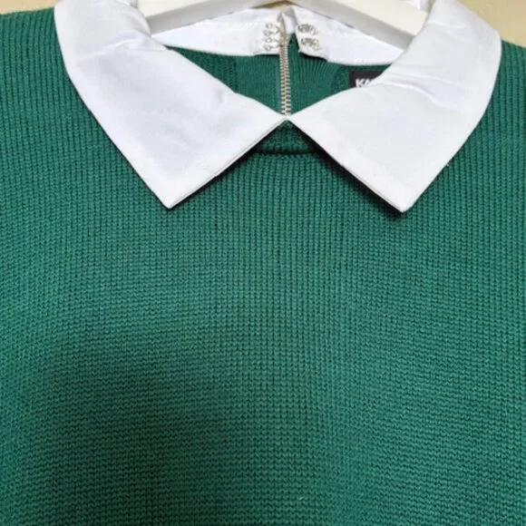 Karl Lagerfeld Paris Layered Essentials - Green Wool Blend Holiday Sweater Sz L - Picture 3 of 14